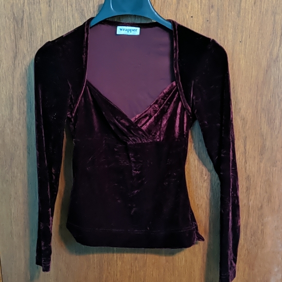 Wrapper Tops - wine colored crushed velour shirt